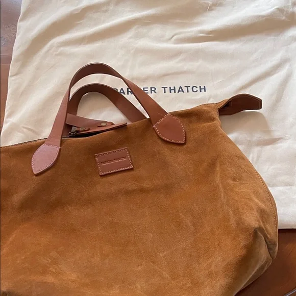 Parker Thatch Charlie Carmel Suede Leather Satchel - Picture 2 of 9